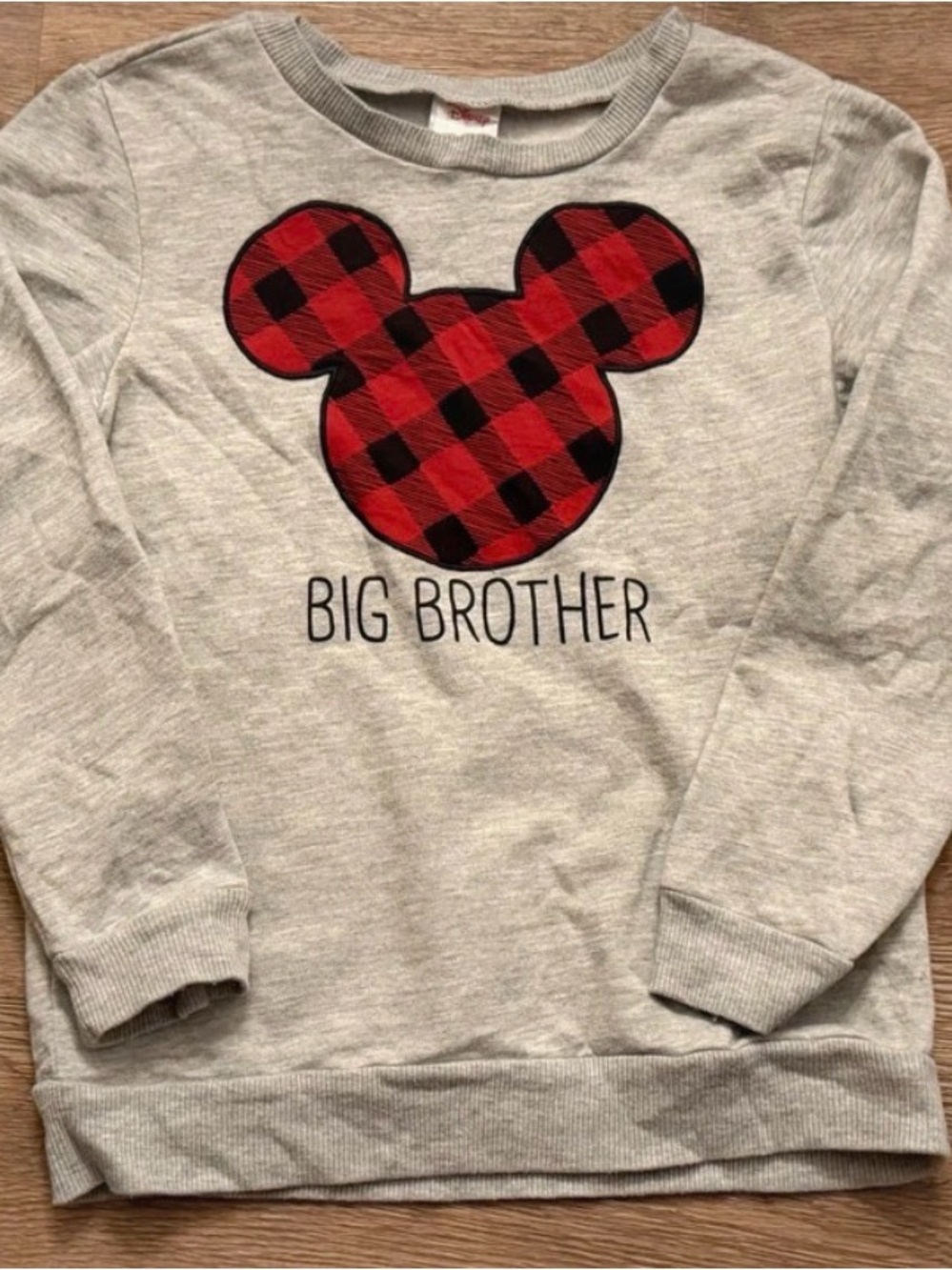 Disney 'Big Brother' Mickey Mouae Sweatshirt with Red Buffalo Print Sz 8
